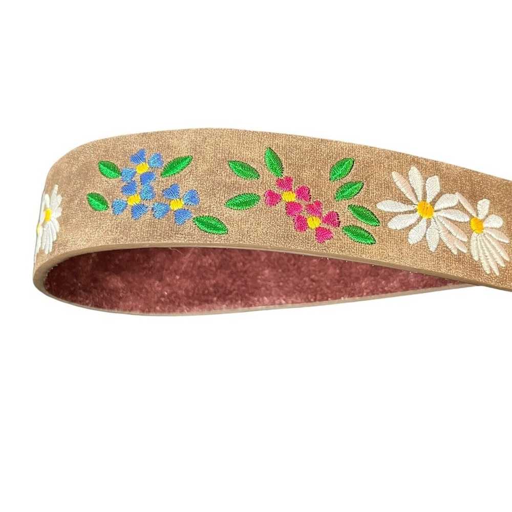 Boho Chic Belt Embroidered Flowers Size Small Gre… - image 11