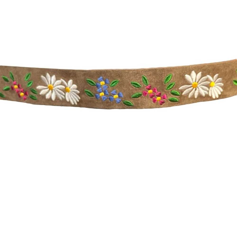 Boho Chic Belt Embroidered Flowers Size Small Gre… - image 12