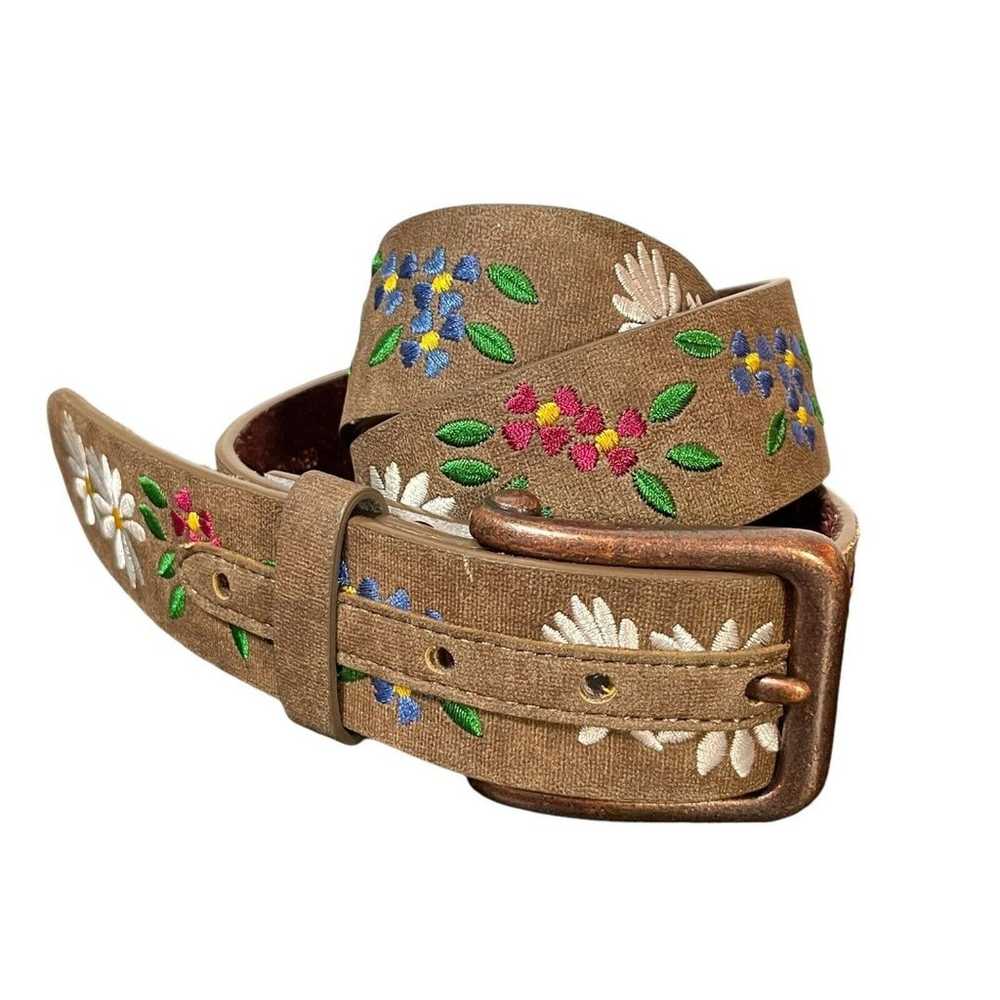 Boho Chic Belt Embroidered Flowers Size Small Gre… - image 2