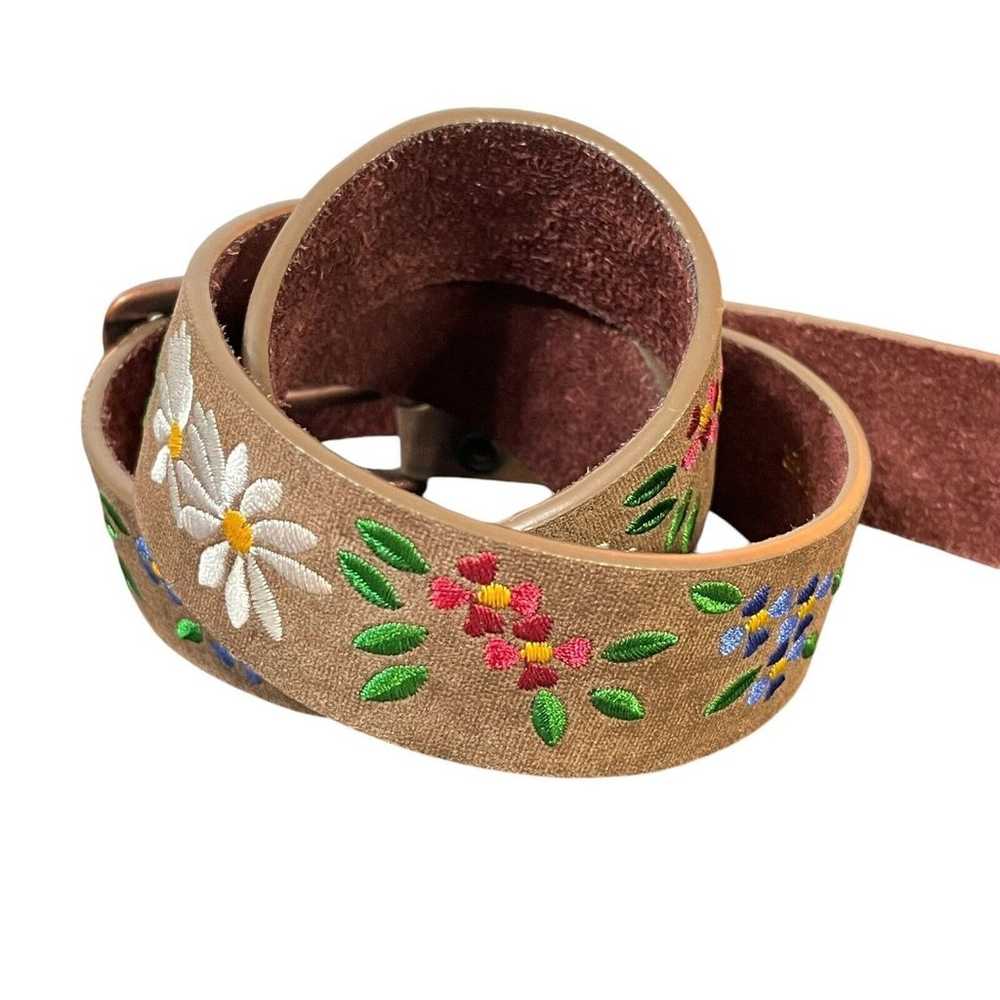 Boho Chic Belt Embroidered Flowers Size Small Gre… - image 4