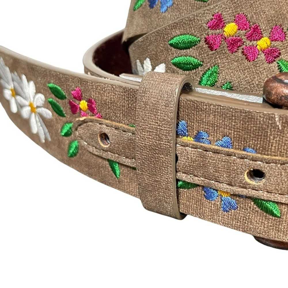 Boho Chic Belt Embroidered Flowers Size Small Gre… - image 5