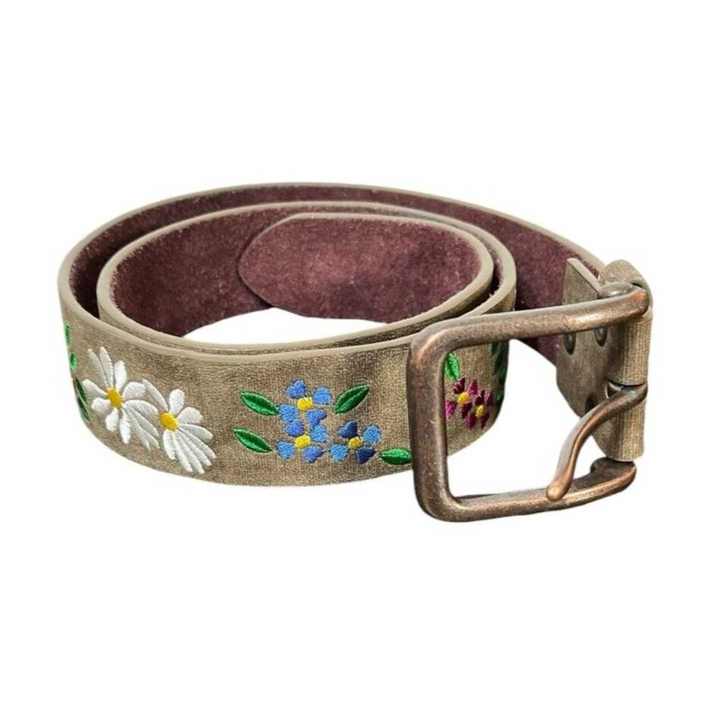 Boho Chic Belt Embroidered Flowers Size Small Gre… - image 8