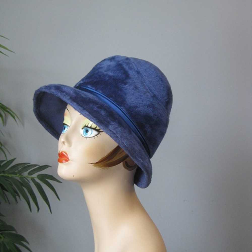 Vintage Cloche Hat Royal Blue Wool Felt Plush Clo… - image 3