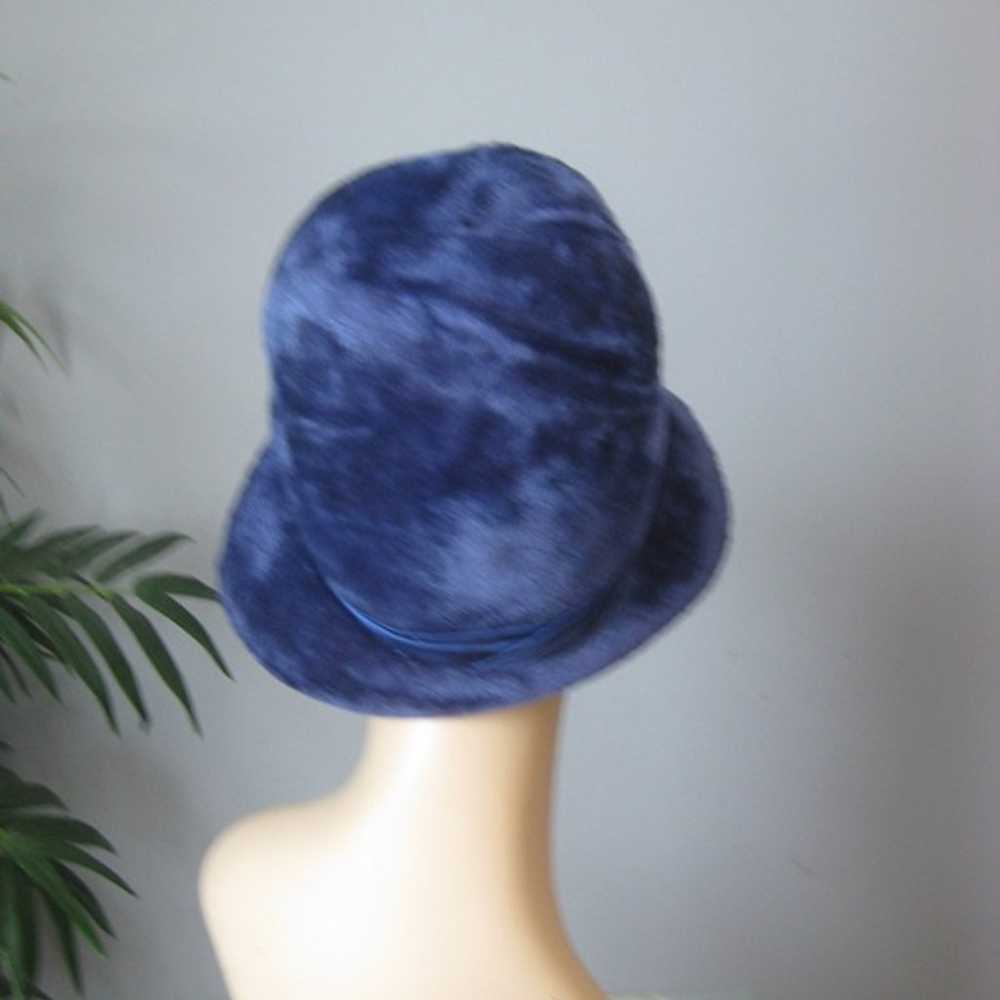 Vintage Cloche Hat Royal Blue Wool Felt Plush Clo… - image 4