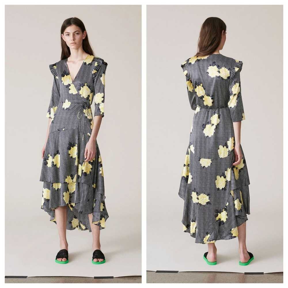 Ganni Calla Yellow Floral Silk Wrap Dress Assymet… - image 1