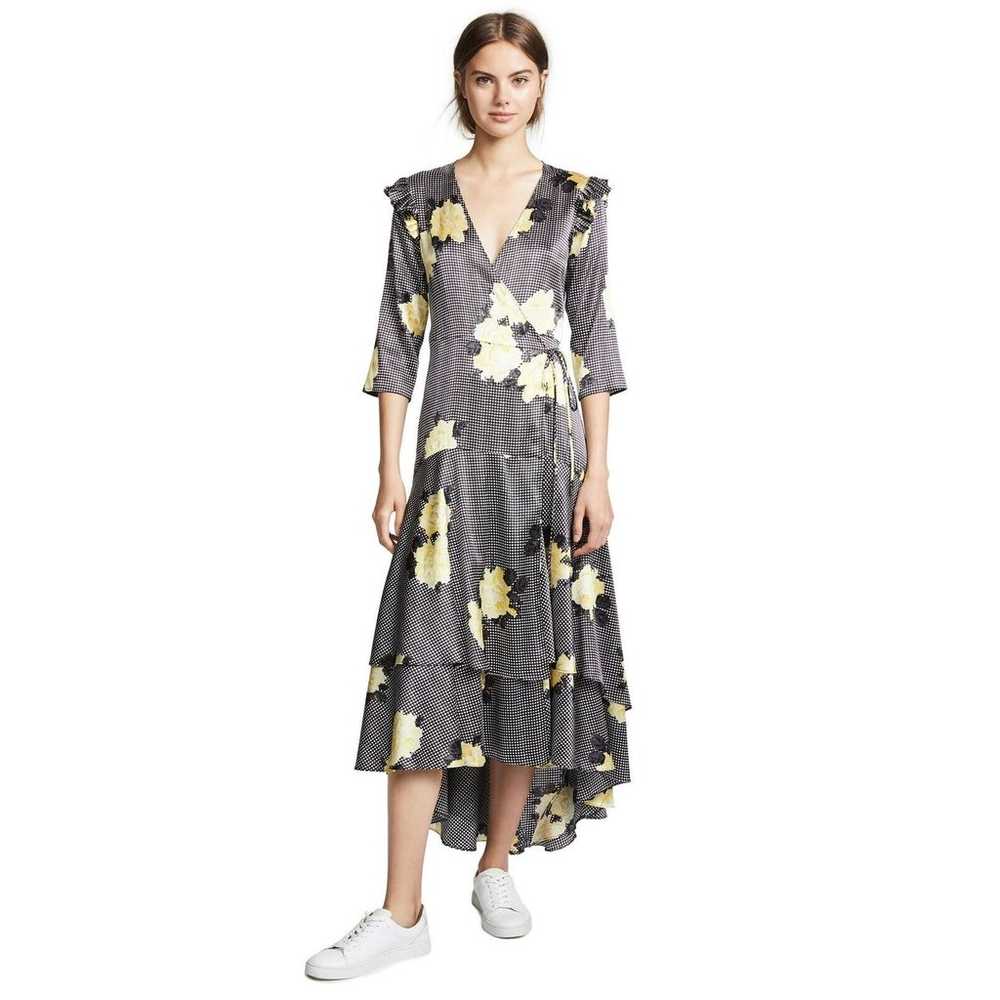 Ganni Calla Yellow Floral Silk Wrap Dress Assymet… - image 2