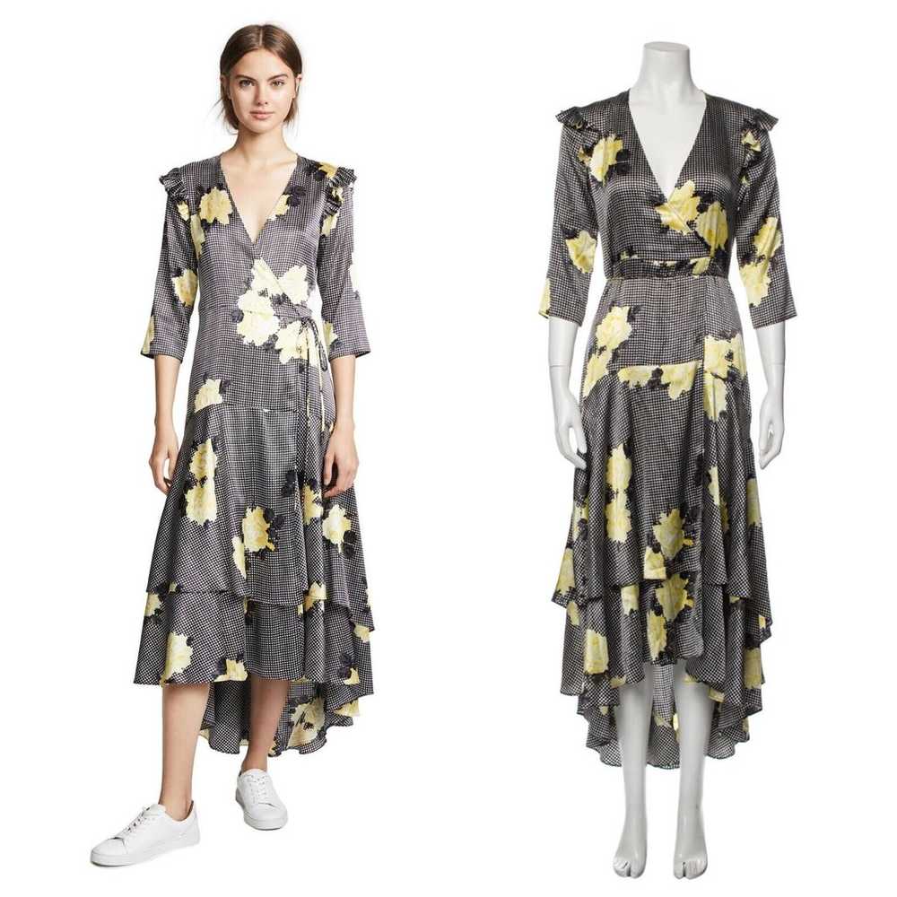 Ganni Calla Yellow Floral Silk Wrap Dress Assymet… - image 5