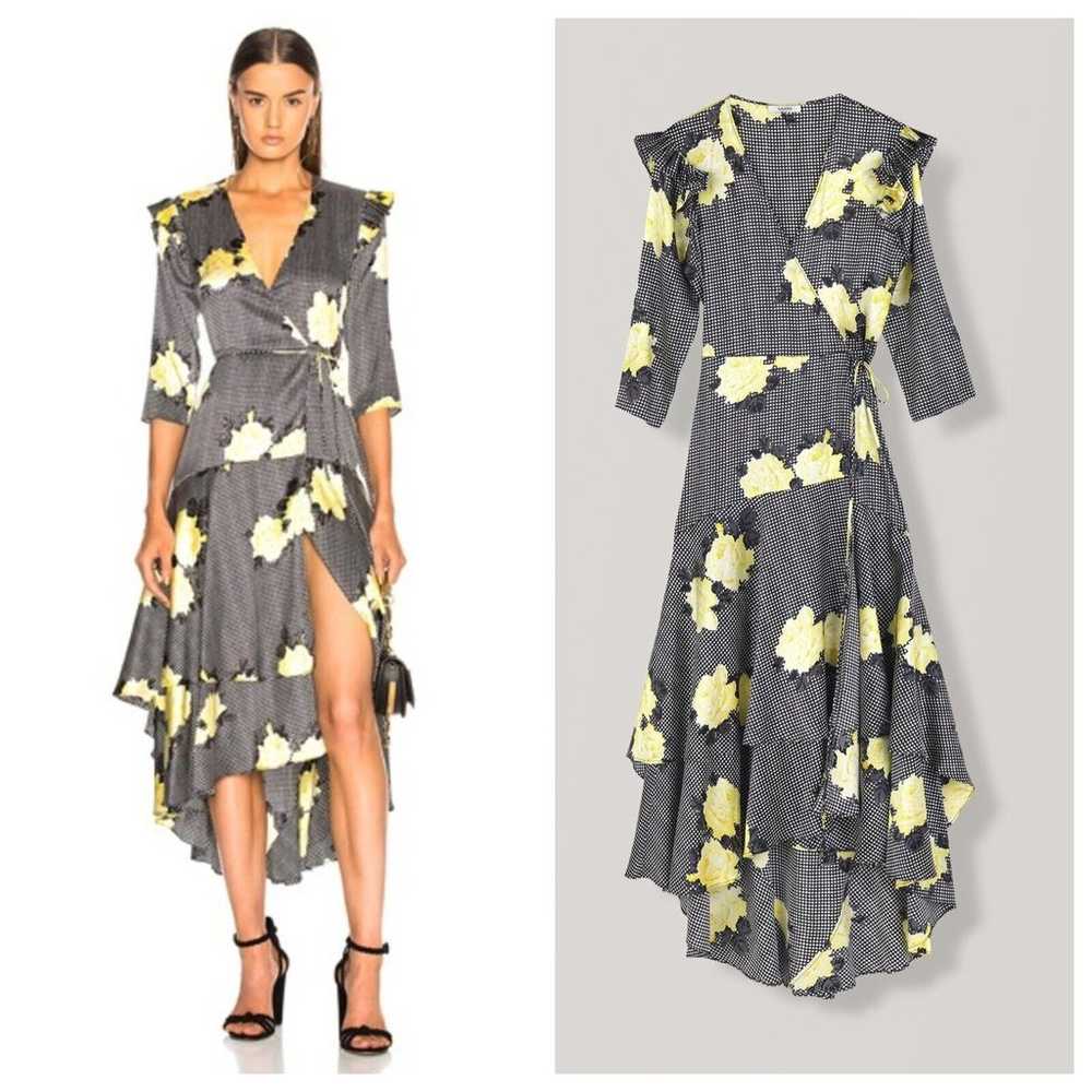 Ganni Calla Yellow Floral Silk Wrap Dress Assymet… - image 6