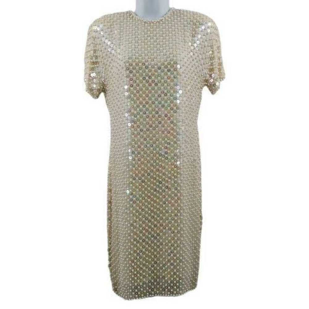 Vintage Oleg Cassini Cream Silk Dress | Sequins &… - image 1