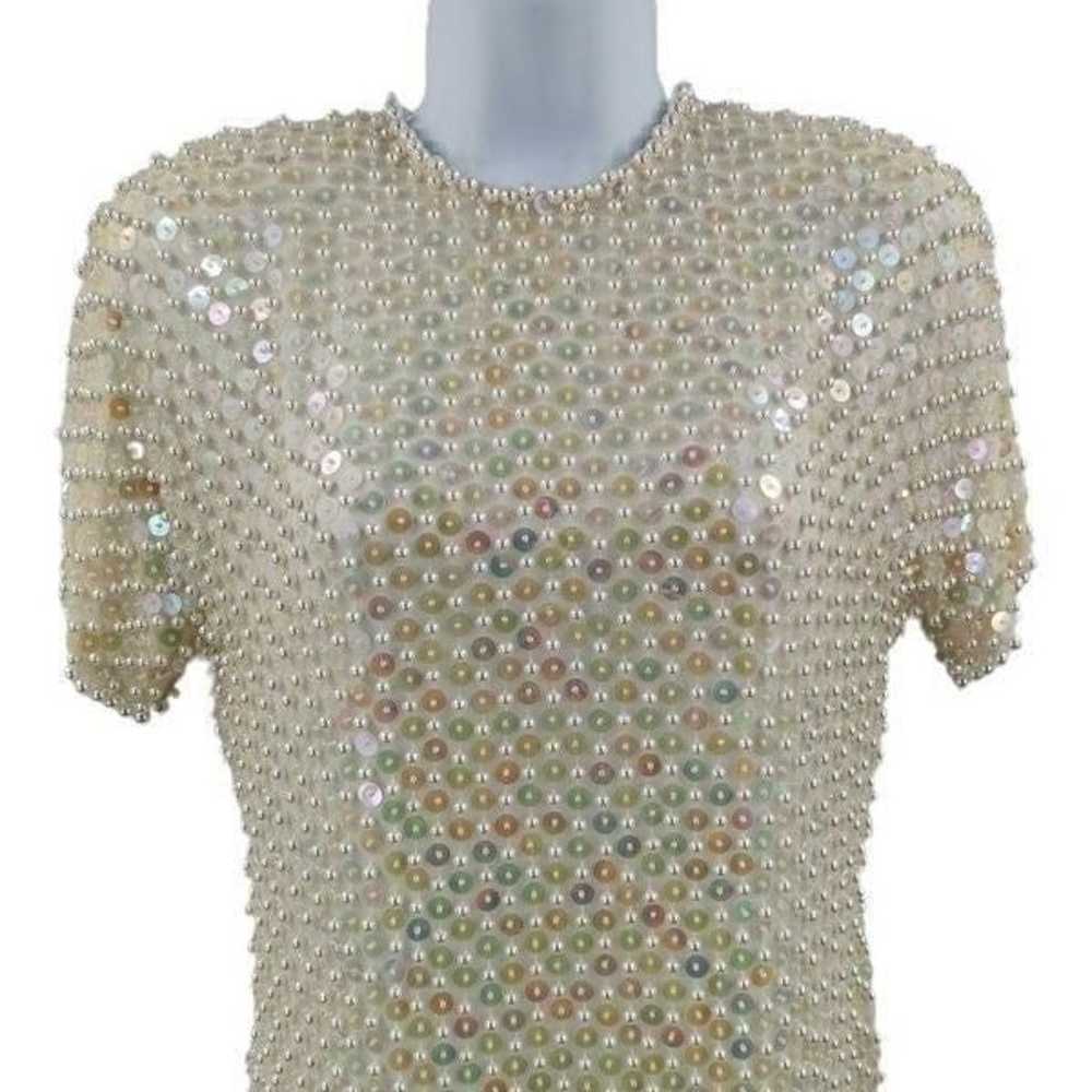 Vintage Oleg Cassini Cream Silk Dress | Sequins &… - image 3