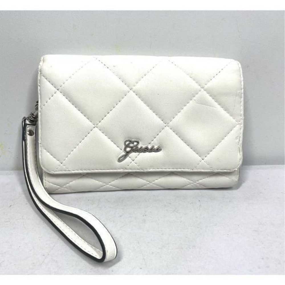 Vintage GUESS White Quilted Faux Leather Flap Wri… - image 1