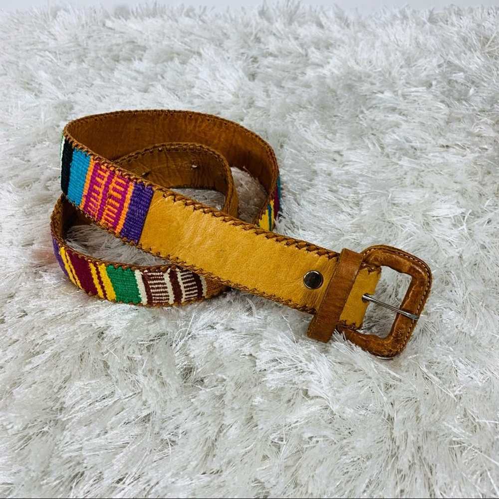 Vintage Leather Bright Woven Camel Belt Sz 30 - image 1