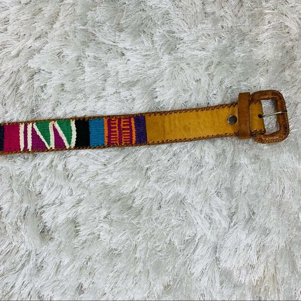 Vintage Leather Bright Woven Camel Belt Sz 30 - image 3