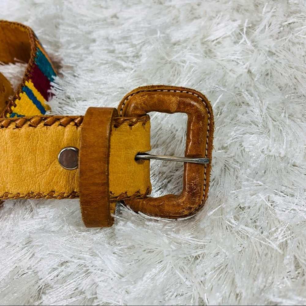 Vintage Leather Bright Woven Camel Belt Sz 30 - image 5