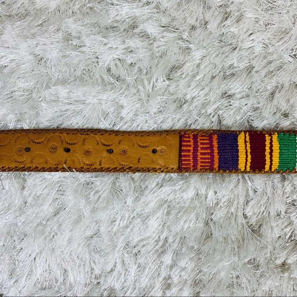 Vintage Leather Bright Woven Camel Belt Sz 30 - image 7