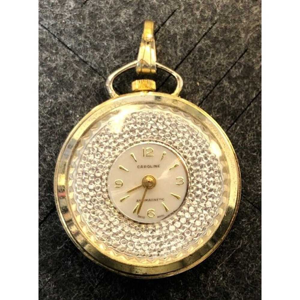 Vintage Caroline Analog Pocket Watch Gold Tone - … - image 1