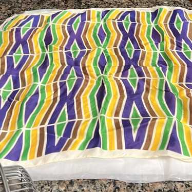 Purple Green & Yellow Striped Vintage Silk Scarf … - image 1