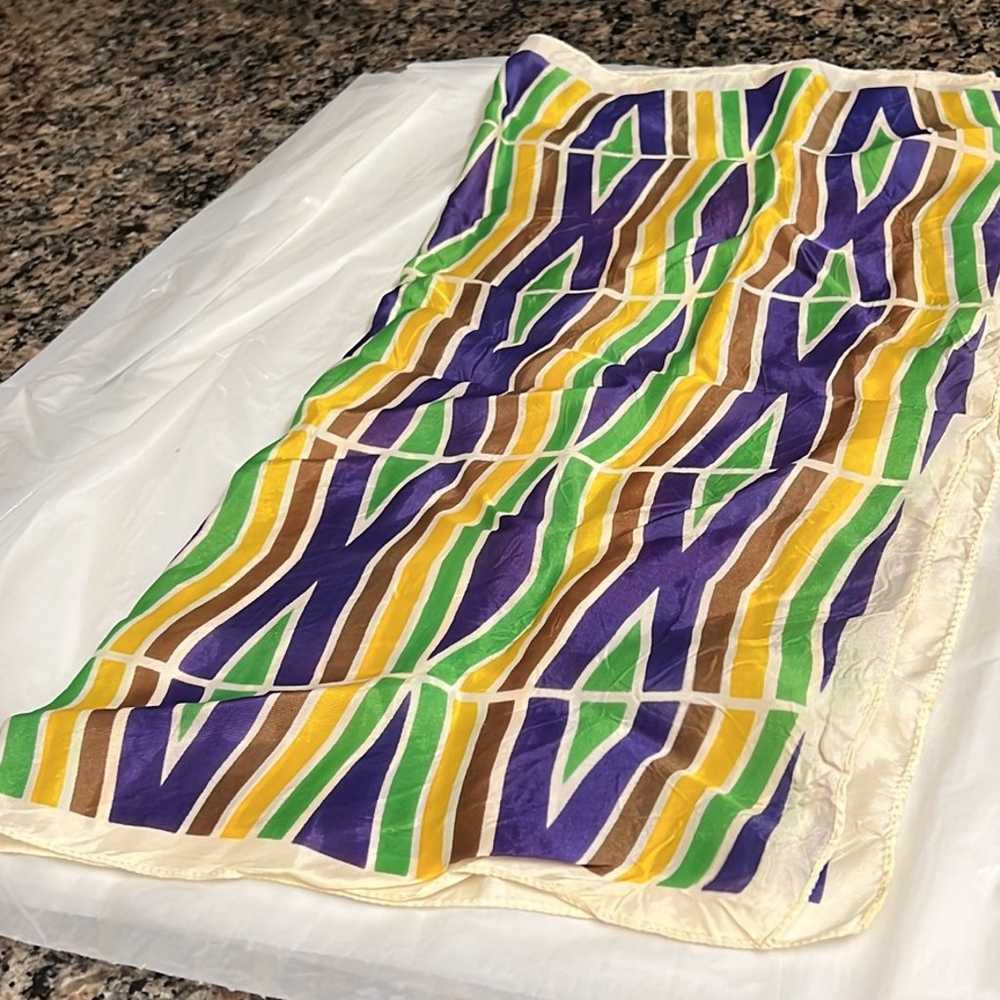 Purple Green & Yellow Striped Vintage Silk Scarf … - image 2