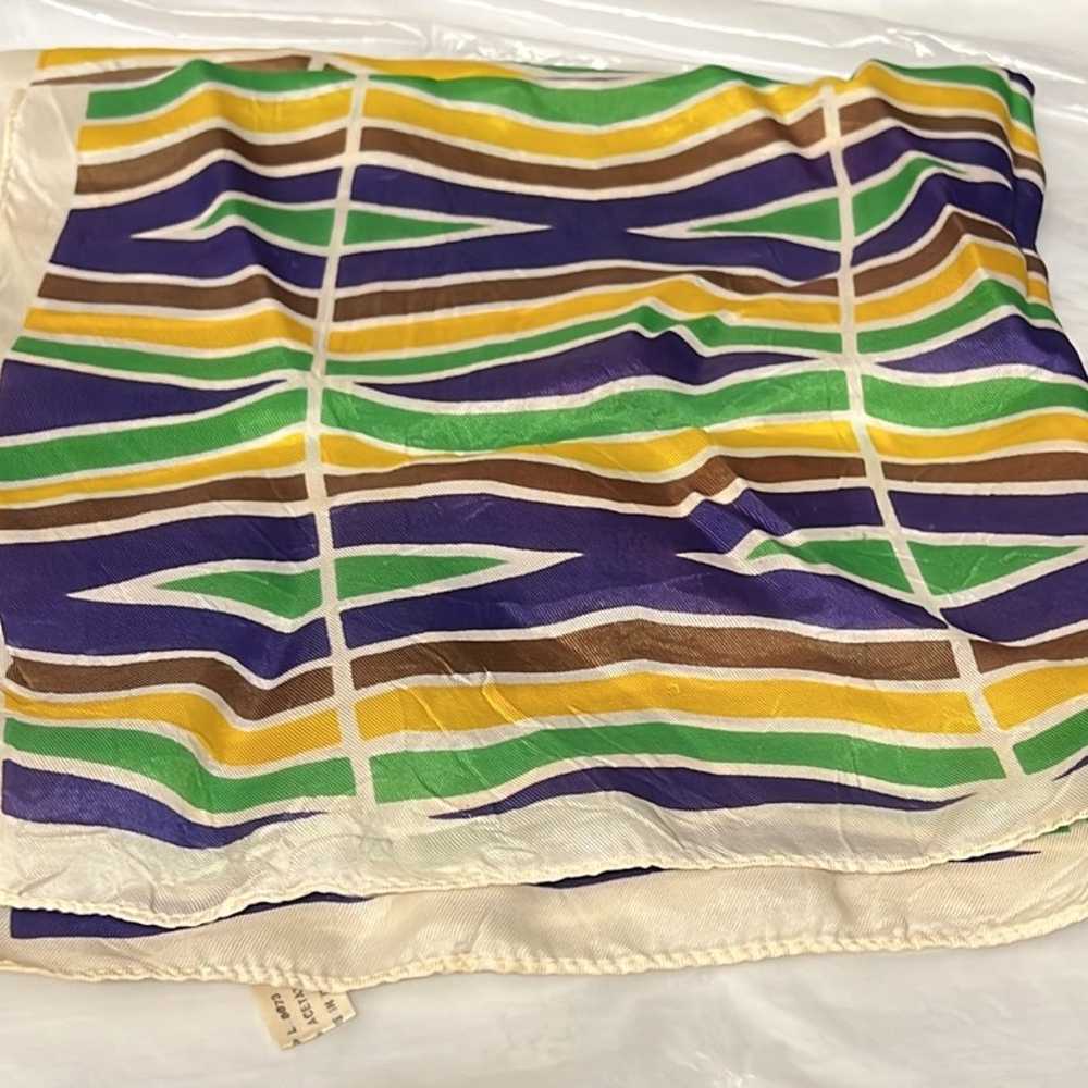 Purple Green & Yellow Striped Vintage Silk Scarf … - image 4