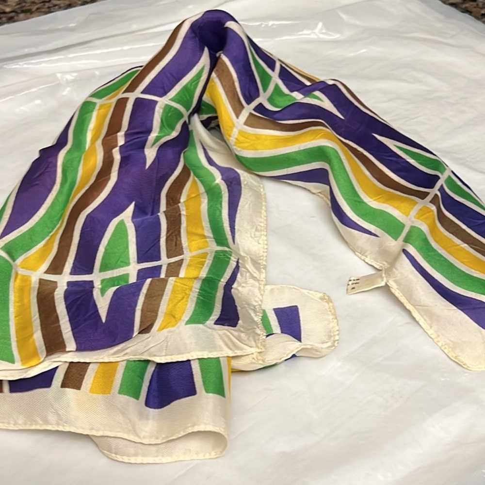 Purple Green & Yellow Striped Vintage Silk Scarf … - image 5