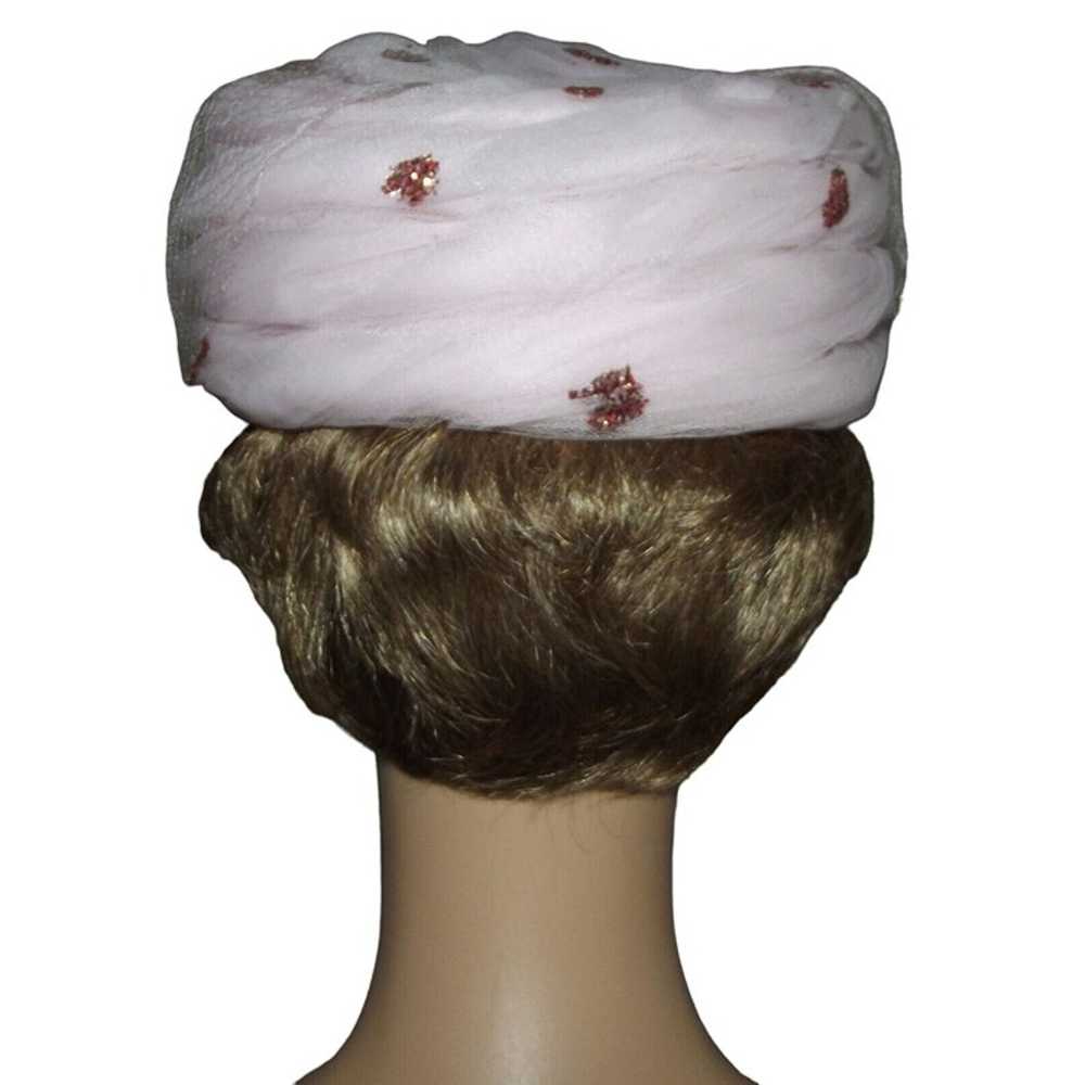 Pillbox Hat Pink Netting Mid-Century Union Made V… - image 3