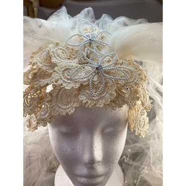 Bridal Veil Aurora Borealis Heavy Lace Seed Pearls