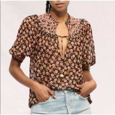 Saylor Peggy Embroidered Floral Sheer Blouse | S