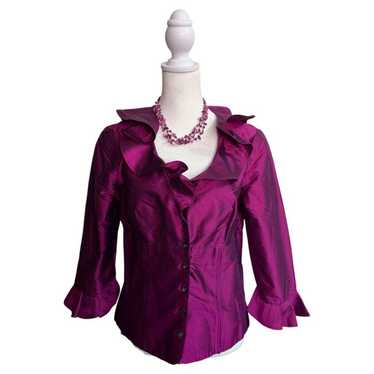 Shani Ruffle Shimmer Silk Purple Top Size 6