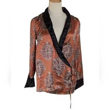 Club L London Brown and Black Satin Bed Jacket or 