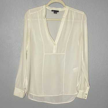 Vince Silk Band-Collar Blouse Cream Size Small