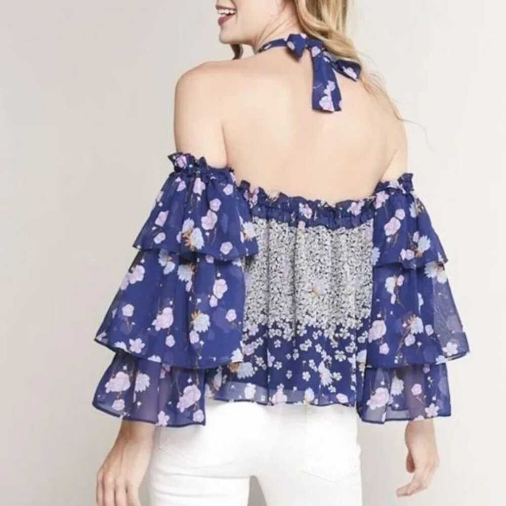 MISA Penille Halter Tie Neck Flutter Sleeve Chiff… - image 3