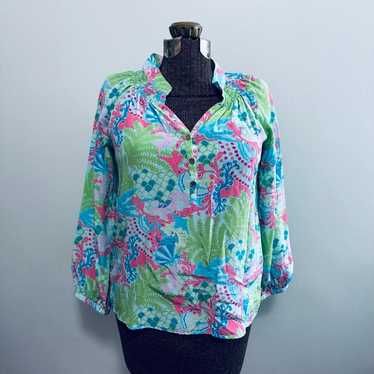 Lilly Pulitzer silk gecko print elsa blouse