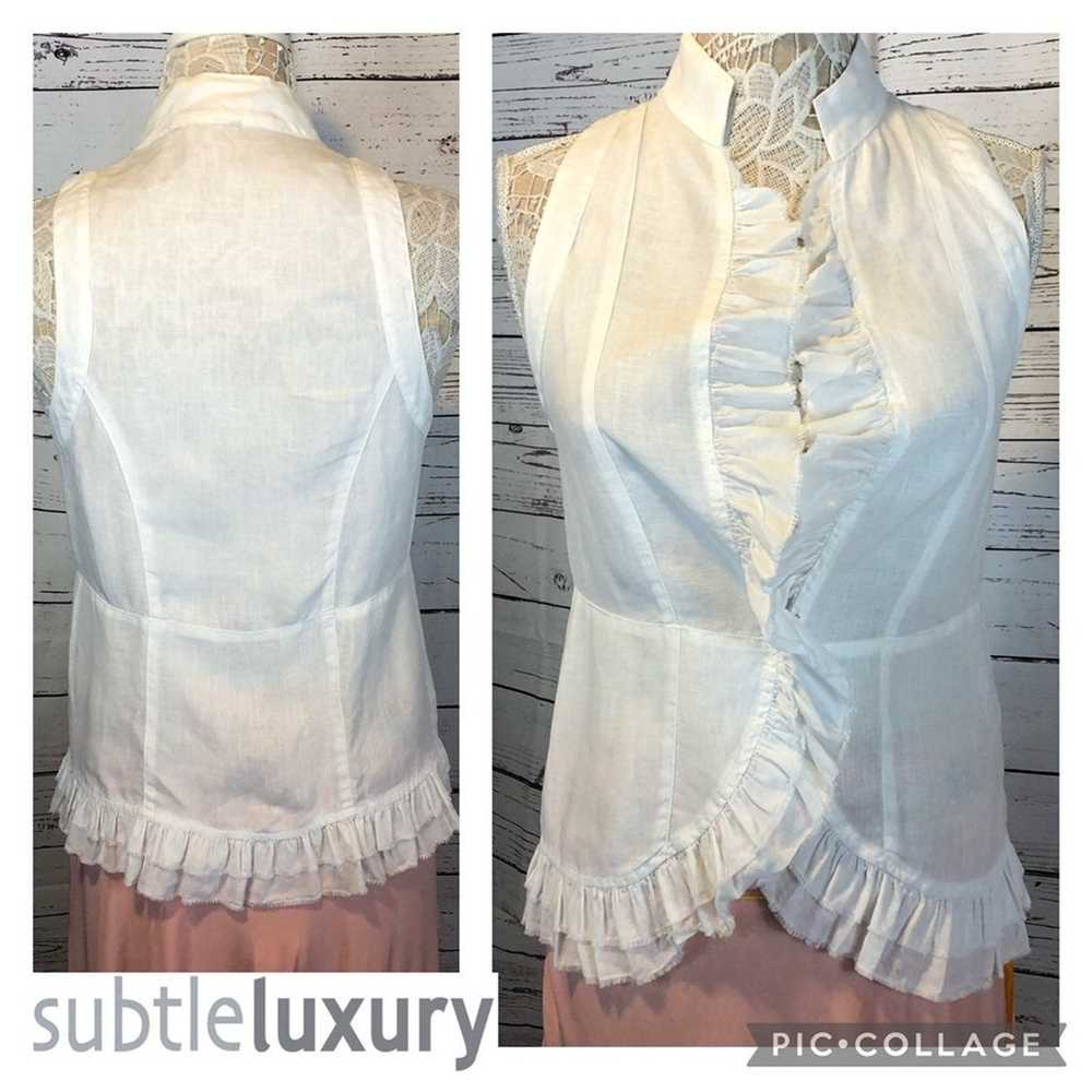 Subtle Luxury LinenWhite top with ruffels size sm… - image 1