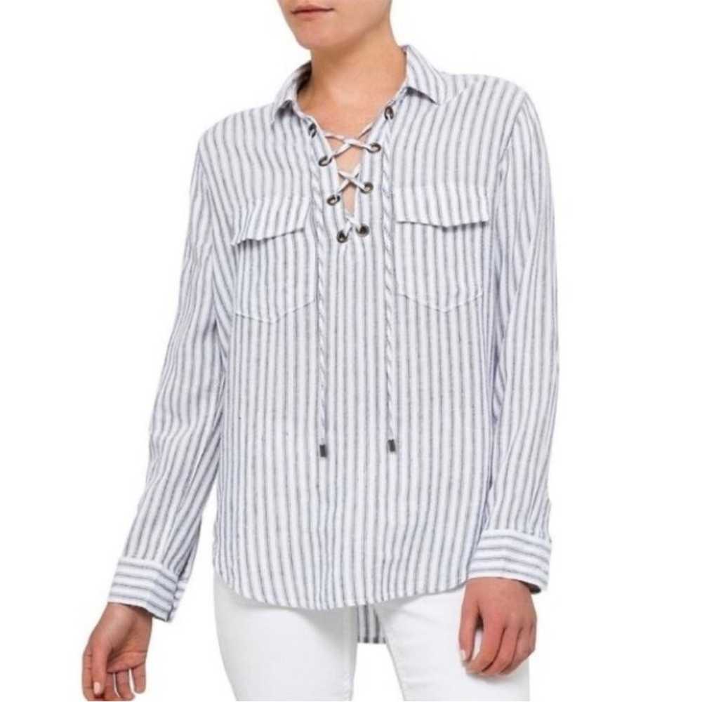 RAILS Matea Canela Stripe Linen Blend Lace Up Pop… - image 10