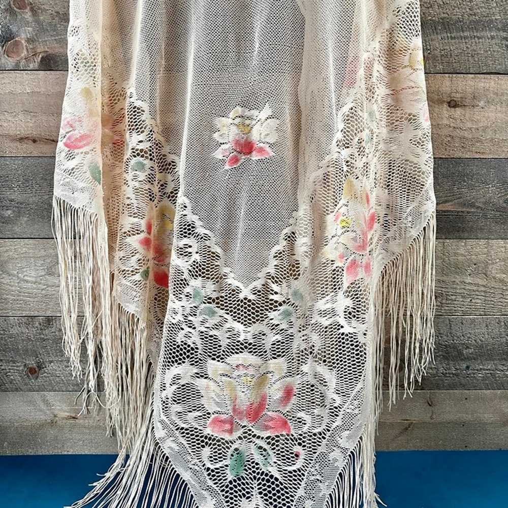 Vintage 70’s Floral Knit Triangle Fringe Shawl - image 11