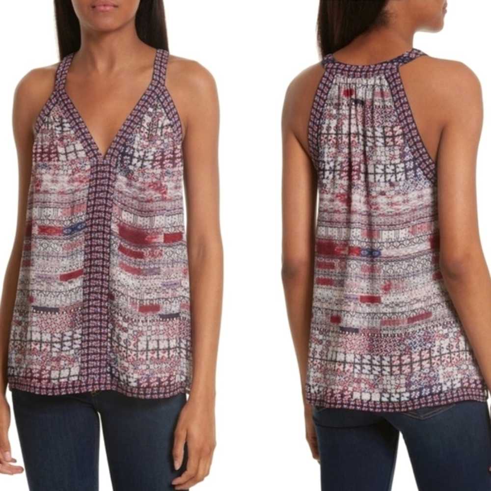 Joie Silk V Neck Sleeveless Print Blue Red Lightw… - image 12