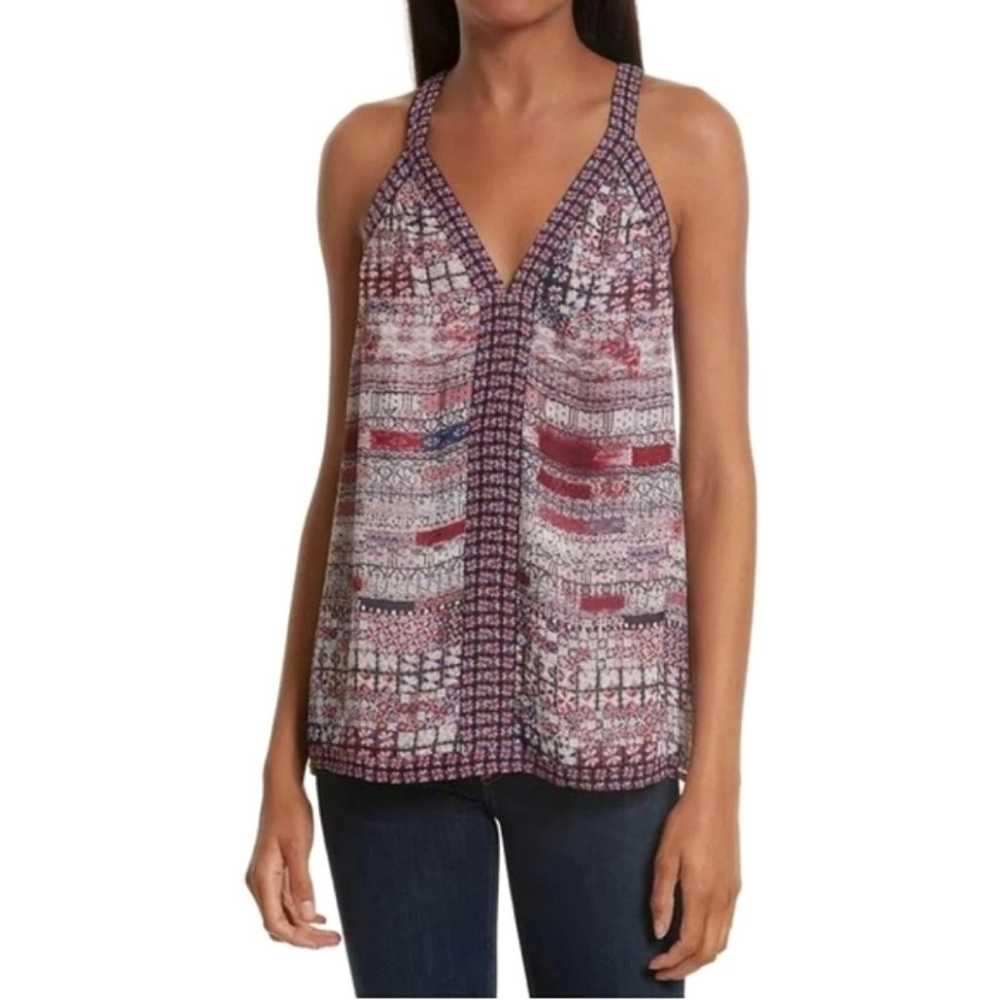 Joie Silk V Neck Sleeveless Print Blue Red Lightw… - image 1