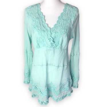 Boston Proper Mint Green Lace Embroidered Bell Sle