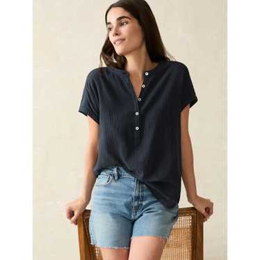 Faherty Navy Dream Cotton Gauze Desmond Top