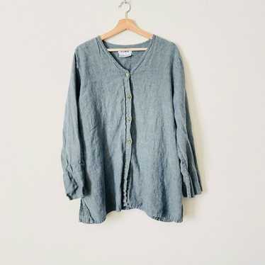 FLAX LARGE 100% linen green button blouse - image 1