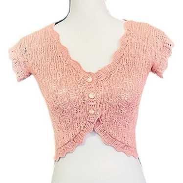 Vintage 90s Betsey Johnson Pink Knit Crochet Cropp