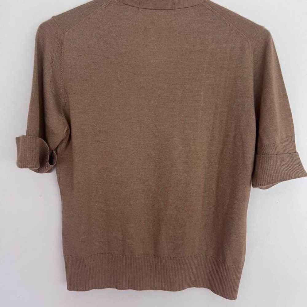 LEONARD's beige V-neck short-sleeve knit with rib… - image 7