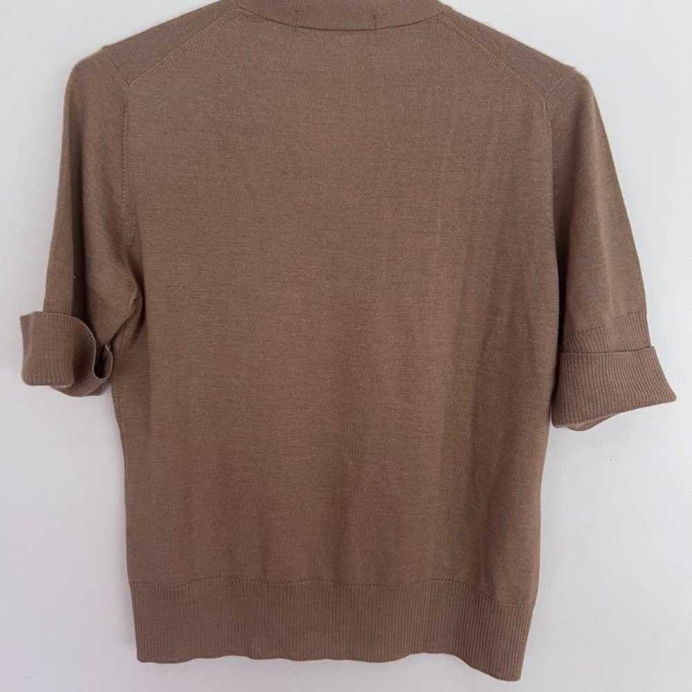 LEONARD's beige V-neck short-sleeve knit with rib… - image 8