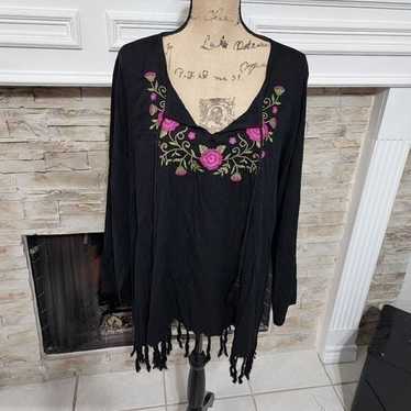 Karen Kane Boho Black and Pink Embroidered Roses … - image 1