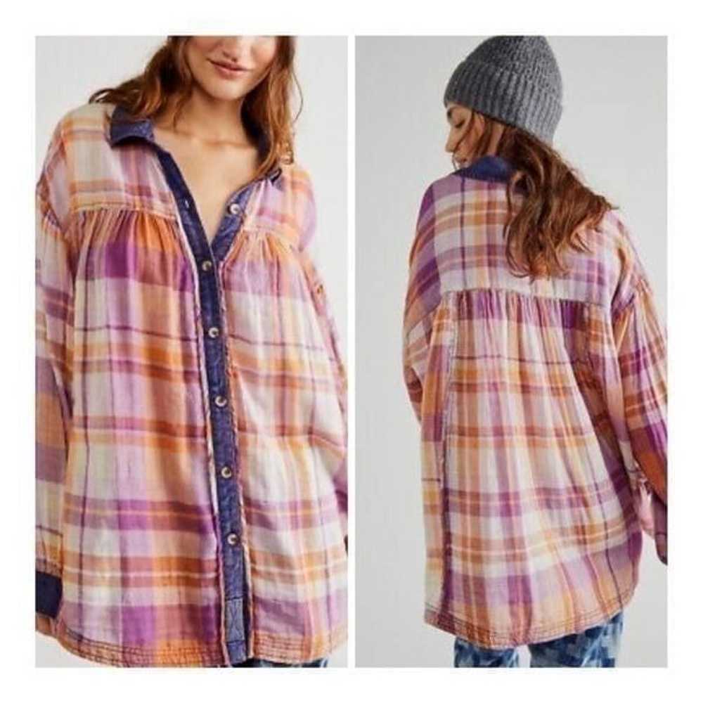 Free people Olivia Plaid  Oversized top size S an… - image 1