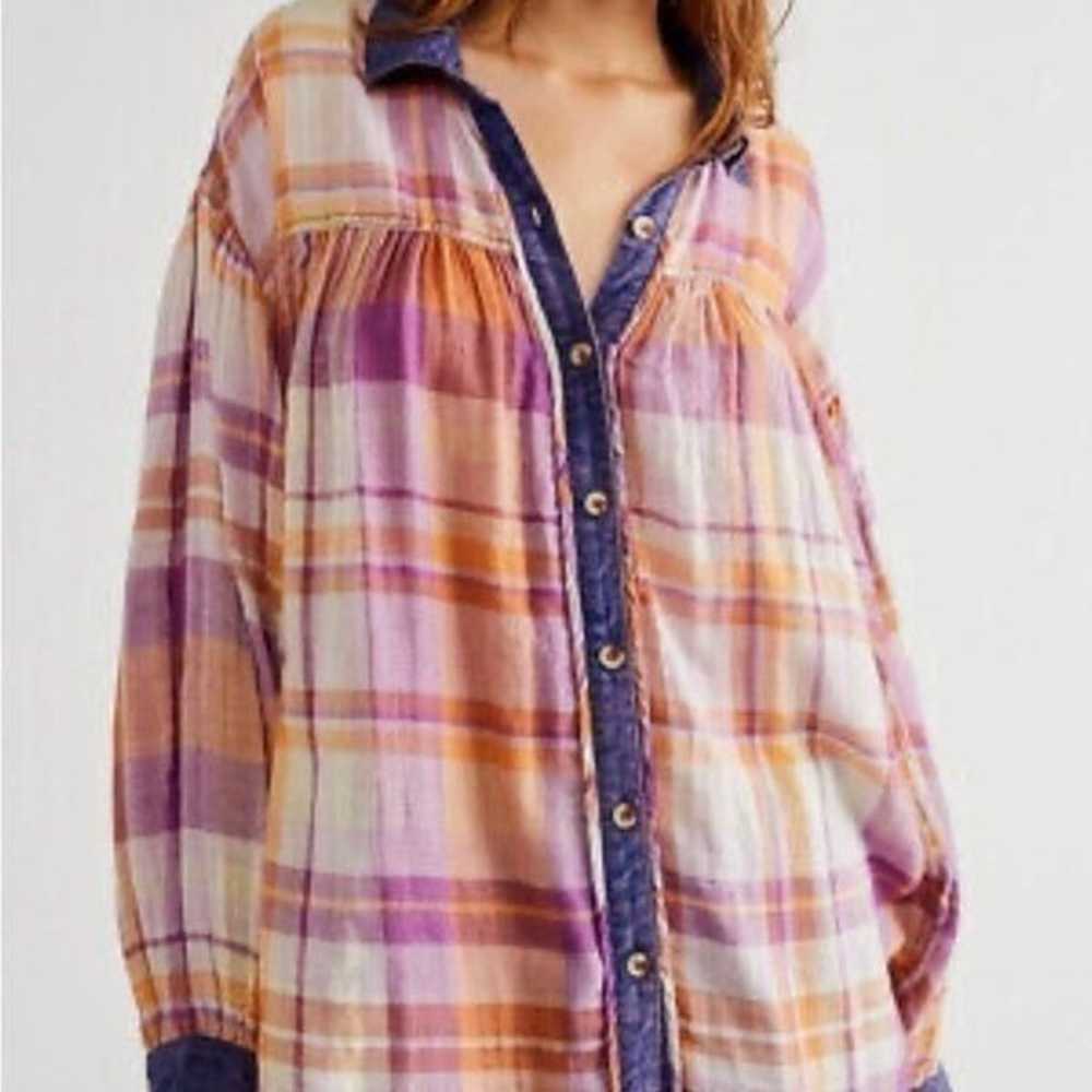 Free people Olivia Plaid  Oversized top size S an… - image 2