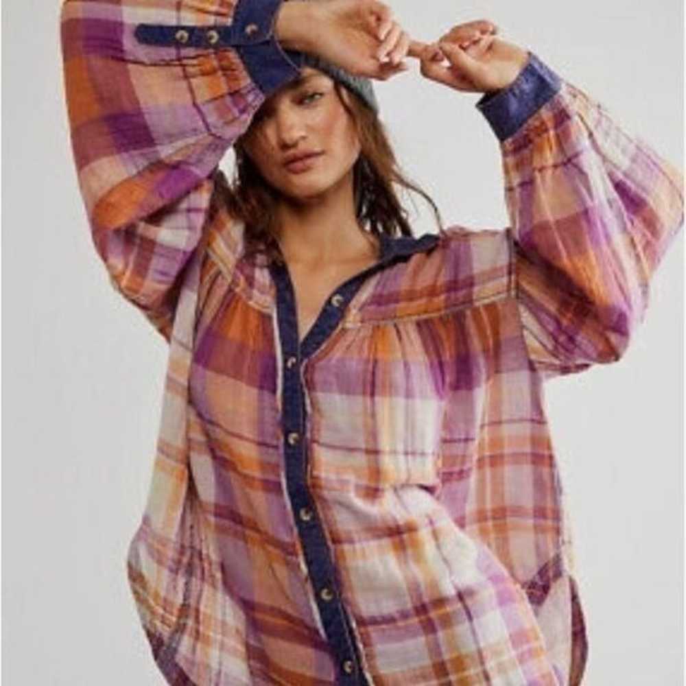 Free people Olivia Plaid  Oversized top size S an… - image 3