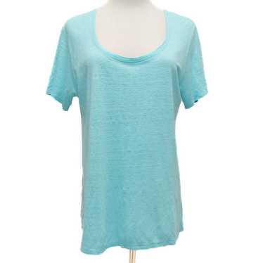 Eileen Fisher Blue Linen Scoop Neck Short Sleeve … - image 1