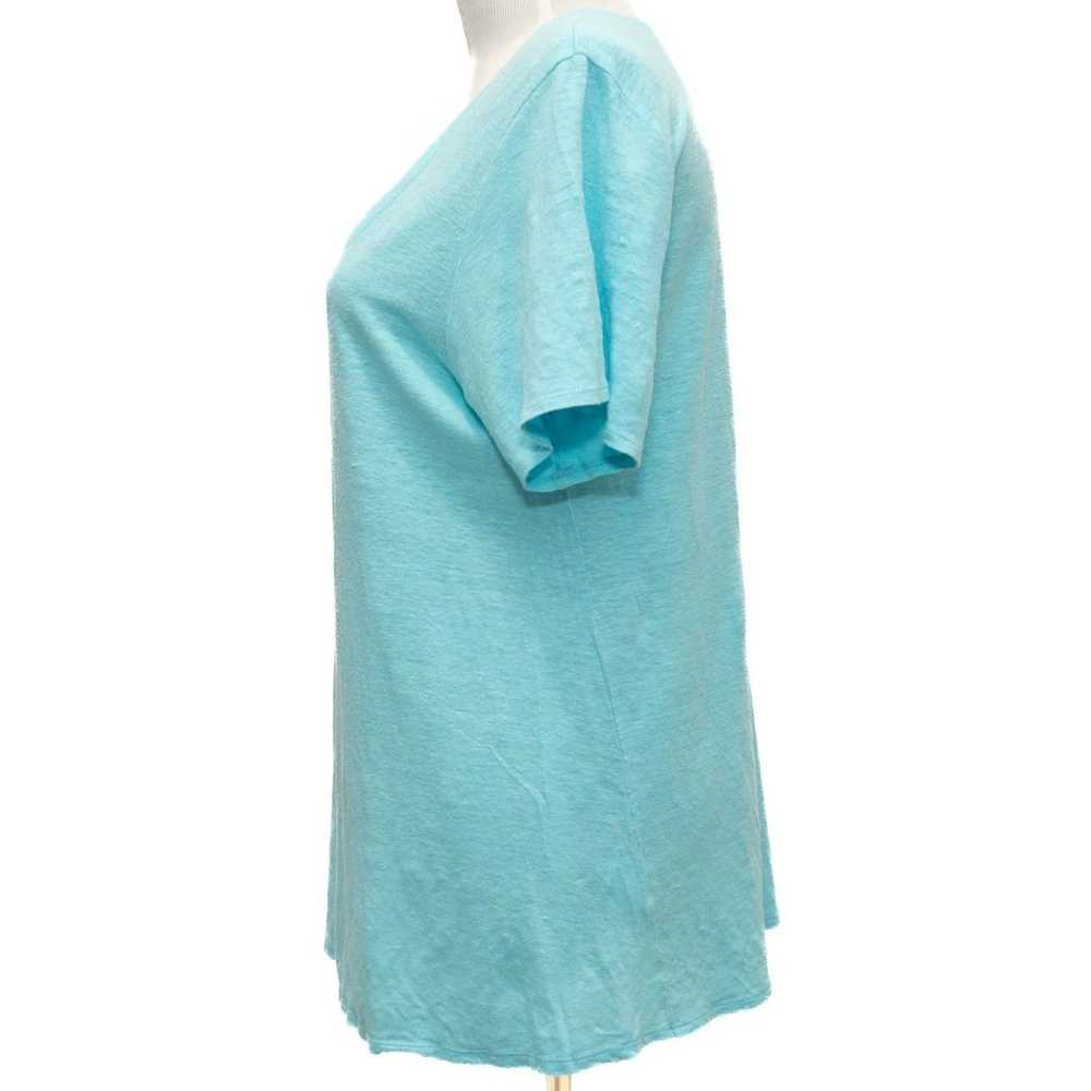 Eileen Fisher Blue Linen Scoop Neck Short Sleeve … - image 2