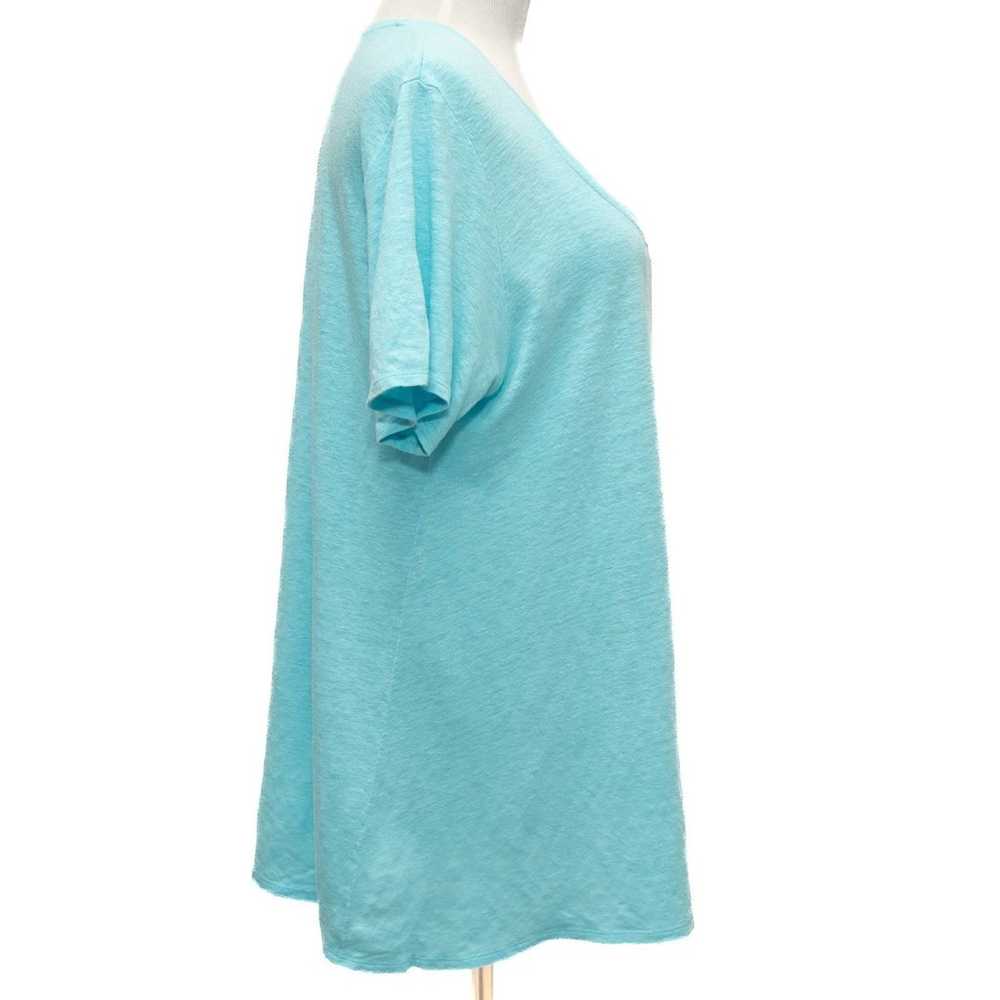 Eileen Fisher Blue Linen Scoop Neck Short Sleeve … - image 4